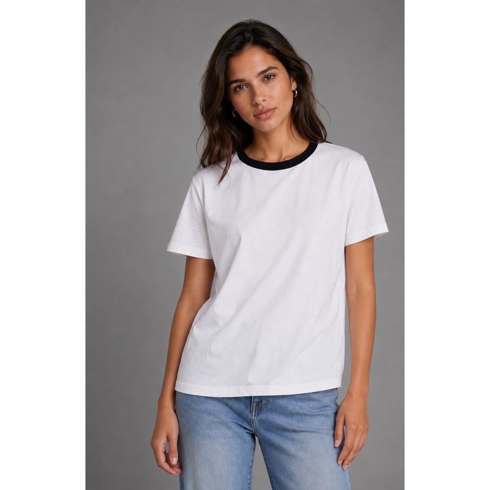 Madewell Tee Shirt Womens Large Perfect Crewneck Allday Jersey Ringer White Top